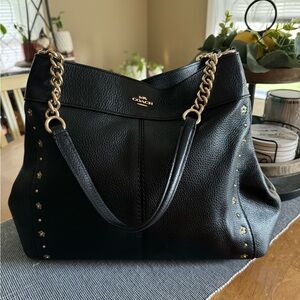 Coach Black Leather Lexy Chain With Floral Rivets Shoulder Bag Purse